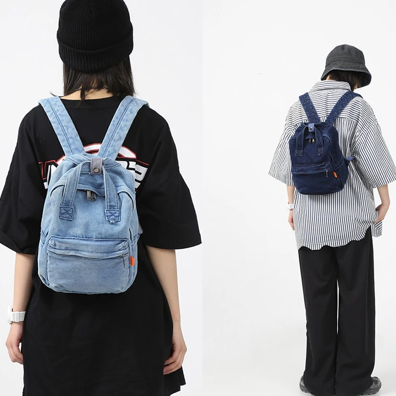 Small Denim Backpack Vintage Denim Backpack for Women Men Mini Lightweight Backpack Travel Bag Rucksack School Handbags College