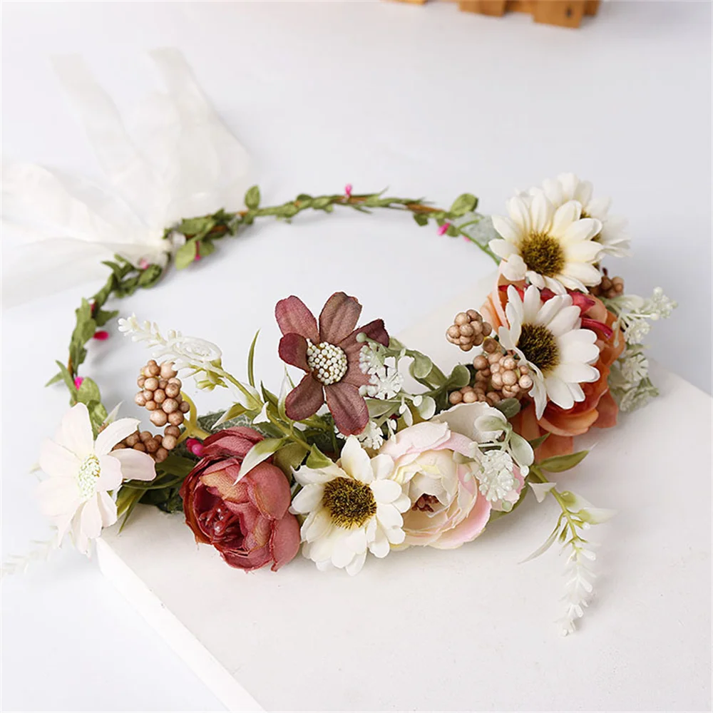 Flower Crown Wreath Bride Wedding Hair Accessories Gorgeous Headbands Braided Vine Headwear Garland Ornament For Women Girls