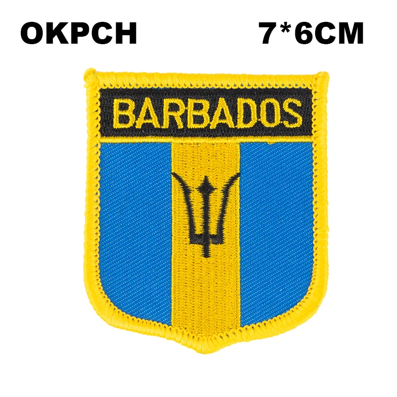 Barbados Flag Shield Shape Iron on Embroidery Patches Saw on Transfer Patches Sewing Applications for Clothes Back Pack Cap