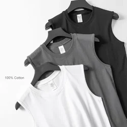 Camisetas sin mangas básicas de verano para hombre, 100% algodón, negro, blanco, gris