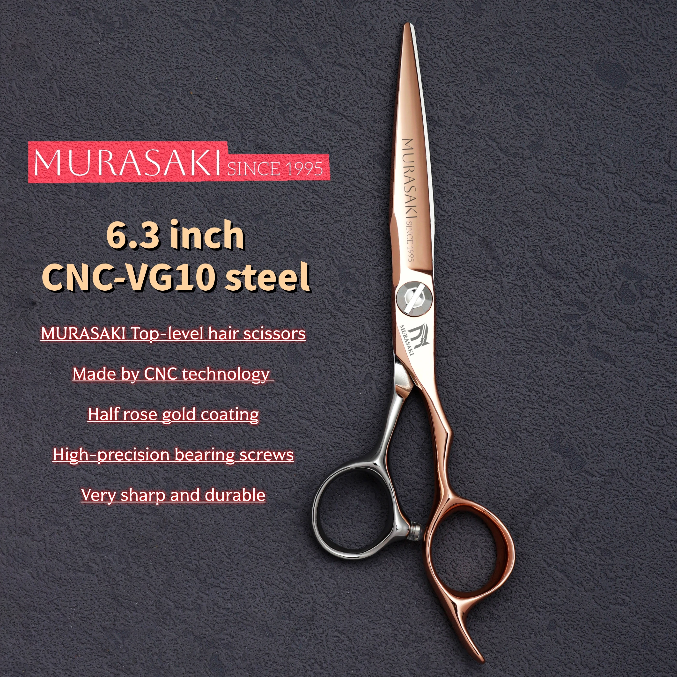 MURASAKI CNC Hairdressing Scissors， 5.7-6.3-6.8 Inch Hair Barber Shears，Japanese VG10 Steel，Top-Level Barber Shop Accessories