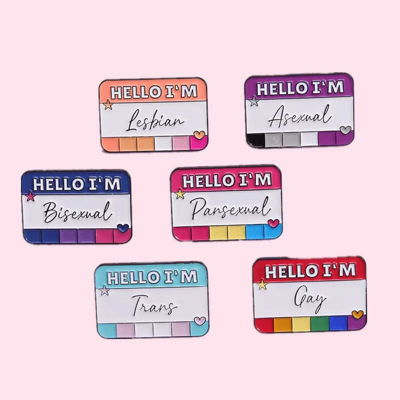 Custom Hello I'm LGBT Enamel Pin BI Pan Asexual Trans Gay Lesbian Brooch Lapel Badge Pride Rainbow Color Dialog Box Jewelry Gift