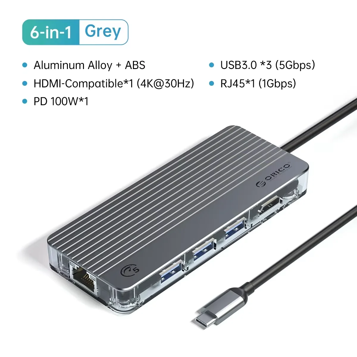 ORICO Transparant USB C Docking Station Type C naar HDMI-compatibel 4K 30Hz RJ45 PD 100W Adapter voor Macbook Accessoires usb c hub