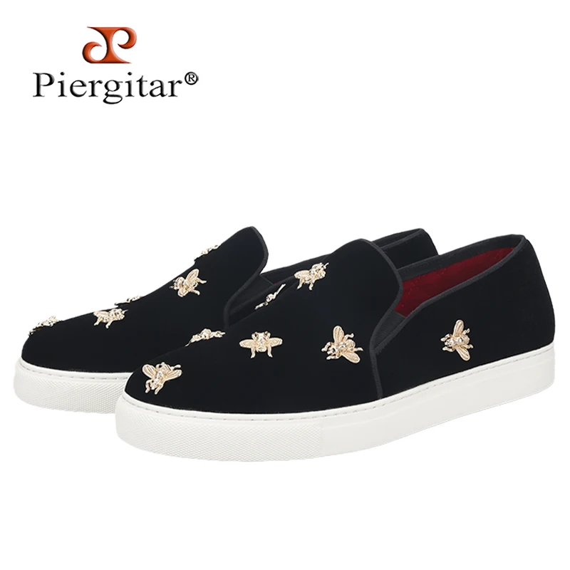 Piergitar Spring/Summer New Design Golden Metal Bees Buckles Men Velvet Shoes Easy Walk Style Sneakers Handcrafted In GuangZhou
