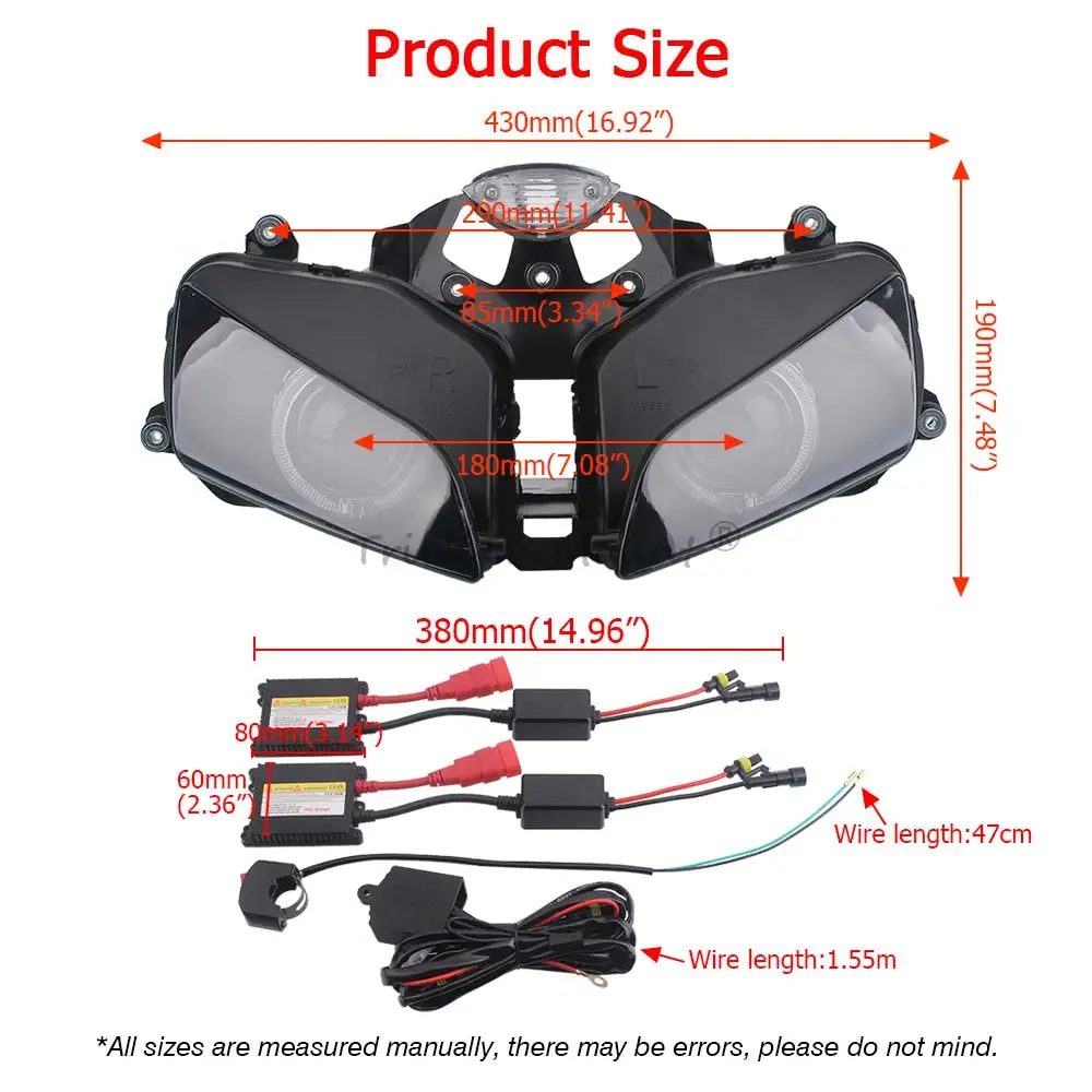 For Honda CBR600RR 2003 2004 2005 2006 Angel Devil Eyes Motorcycle Fully Assembled LED Headlight High/Low Beam Head Lamp