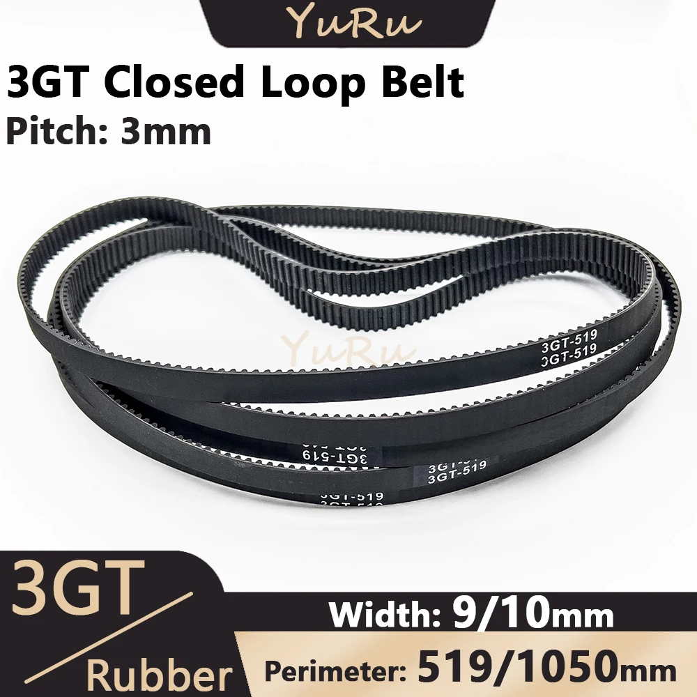 3GT 3M Rubber Timing Belt Width 9/10mm Closed Loop Belt Length 519 1050mm GT3 Conveyor Belt 3MGT Synchronous Belt 3M