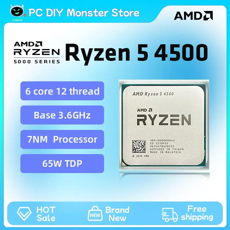 To New AMD Ryzen 5 4500 R5 4500 6-Core 3.6 GHz 12-Thread 7NM 65W CPU Gamer CPU Processor Socket AM4 Ryzen