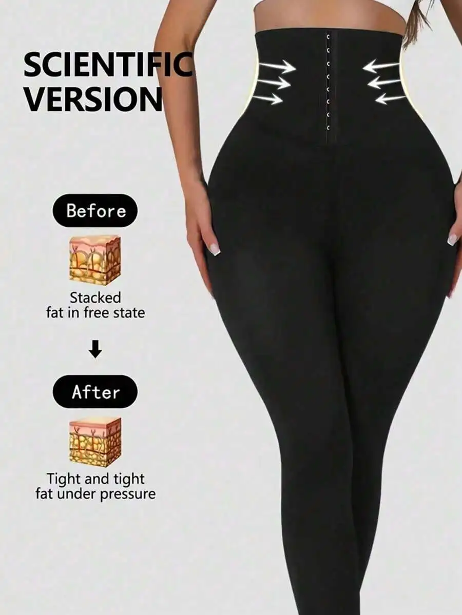 Ladies Nine Points Shapewear Pants High Waist With 3 Adjustable Buttons Tummy Control Hip Lifting Slimming Bottoms