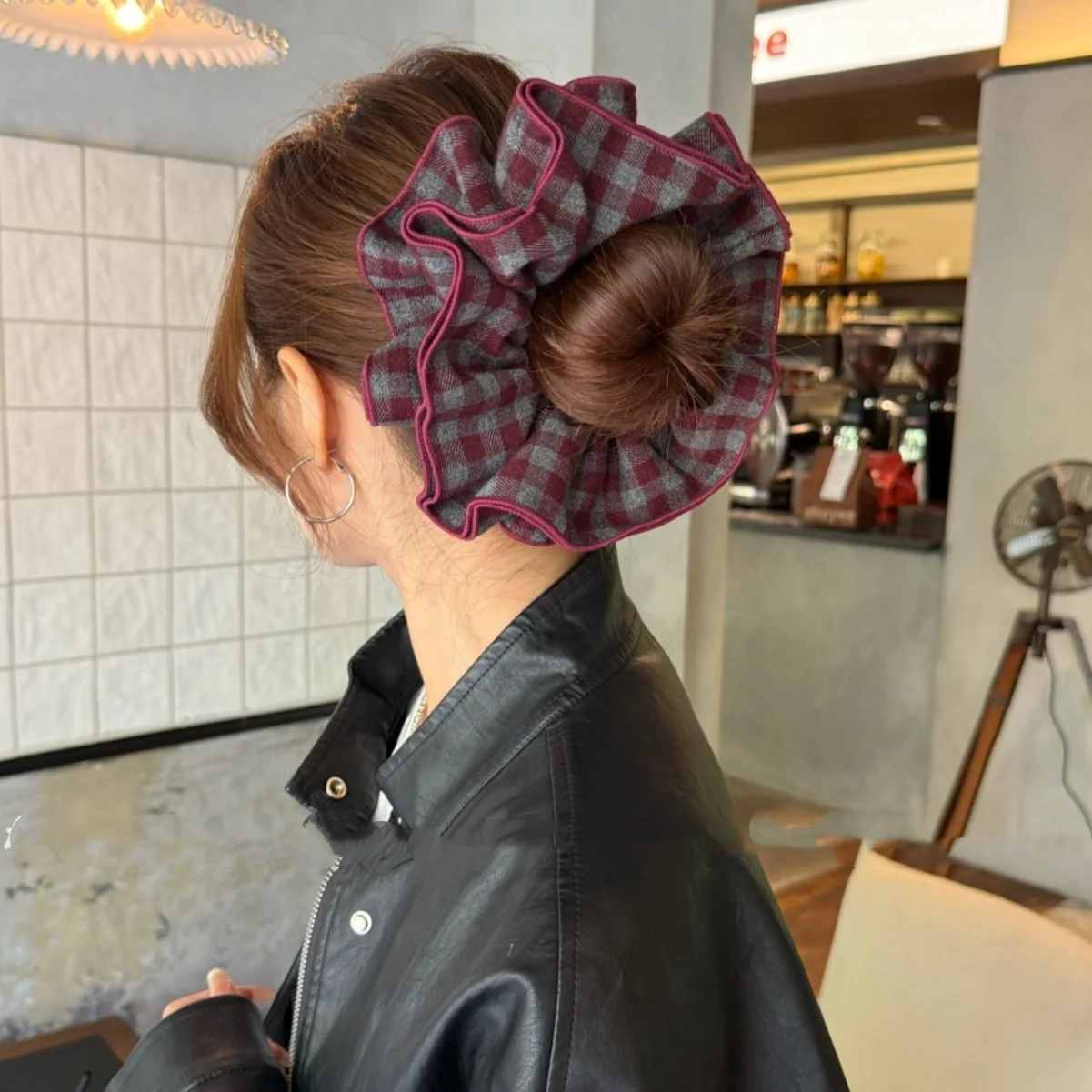 

Ретро-резинки для волос с красно-синим клетчатым узором и оборками, большие, для женщин и девушек, романтические резинки-повязки для волос, аксессуары для причесок