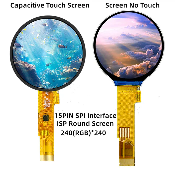 IPS 1.28 inch 15PIN SPI 262K Color TFT LCD Capacitive Round Screen (Touch/No Touch) GC9A01 IC CST816D Touch IC240(RGB)*240 3.3V