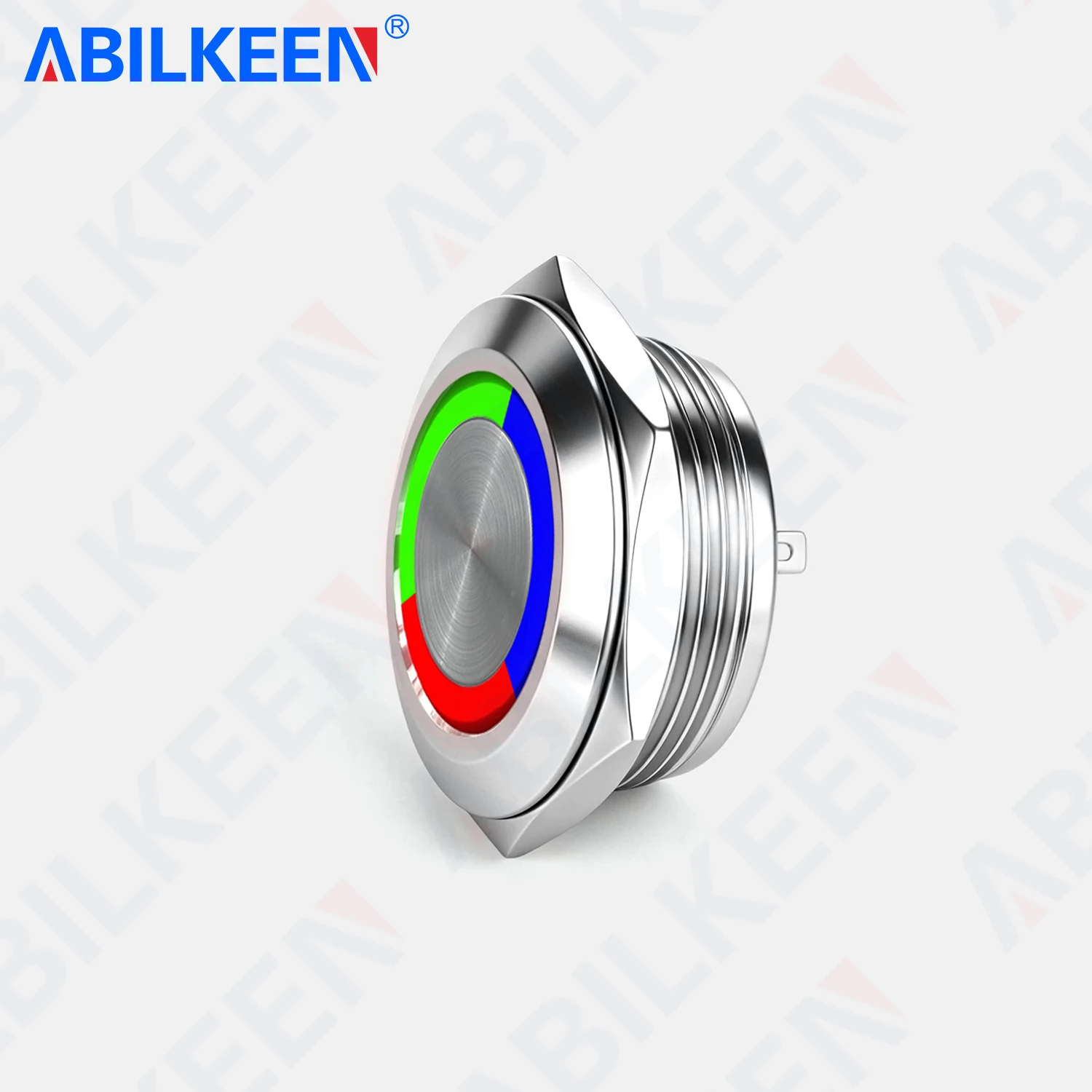 ABILKEEN 22MM Red+Green+Blue Tri-Color LED Ring Light Ultra-Thin Metal Push Button Switch 1NO Momentary Push Button DC6V/24V