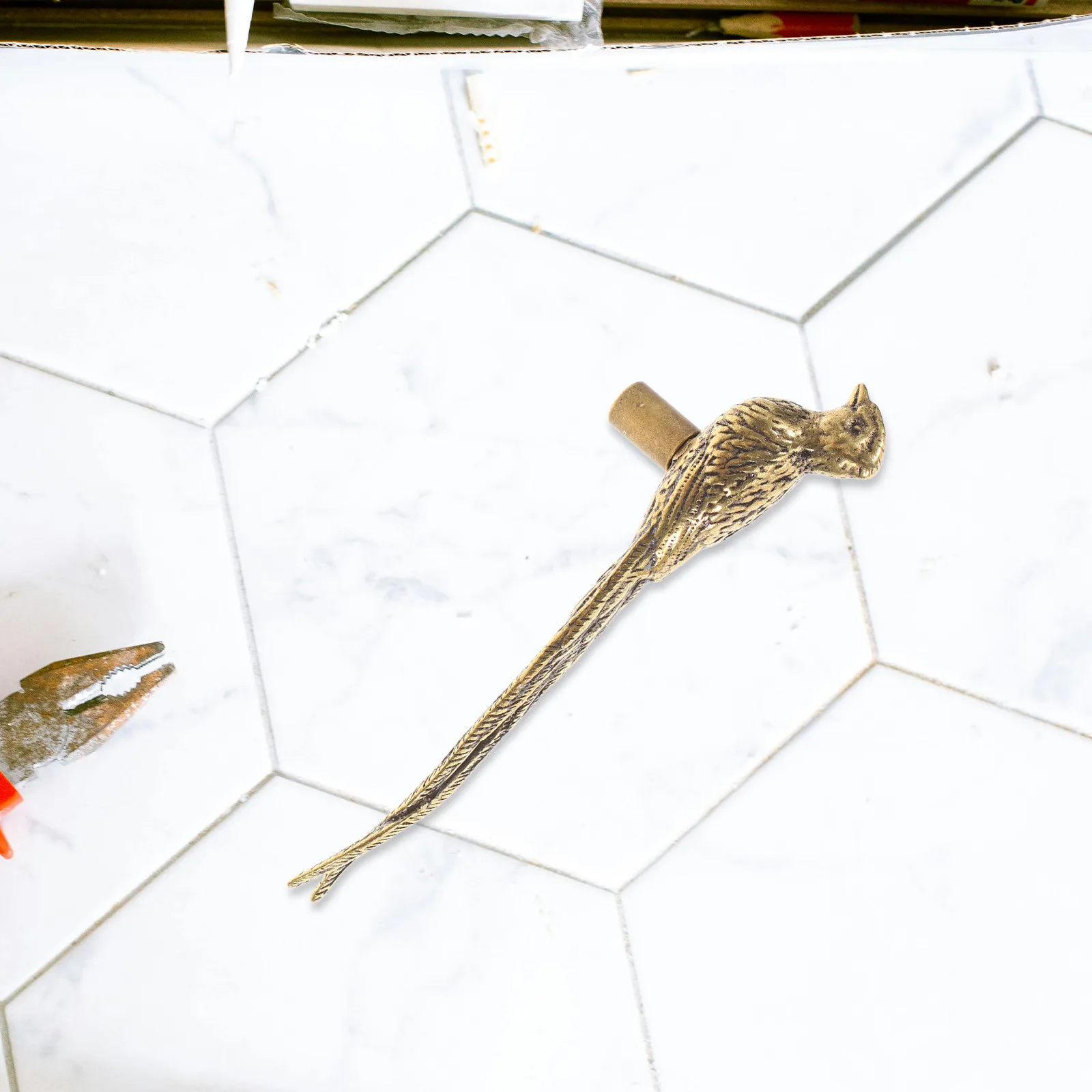 Unique Chinese Style Brass Door Handle Long-Tailed Bird Design Cabinet Pull Handle Vintage Decorative Hardware
