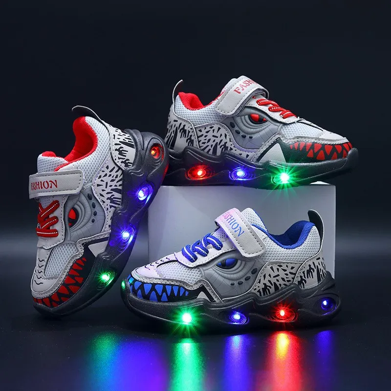 Tenis De Niño Child Sneakers 2024 Boys New Cartoon Kid Shoes Child Baby Autumn LED Luminous Sports Shoes Kids Shark Casual Shoes