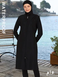 3PCS/Set Summer Plain Waterproof Burkini Muslim Swimwear Women Modest Bathing Swimming Suit Black ,Quick Drying，UPF50+