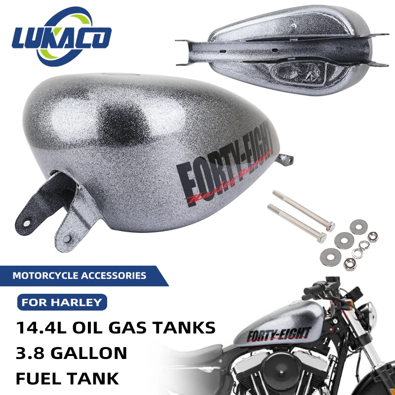 

Chrome Motorcycle Metal Fuel Tank For Harley Sportster XL48 883 1200 Forty-eight 2007-UP 14.4L Large Capacity Gas Tanks Injected