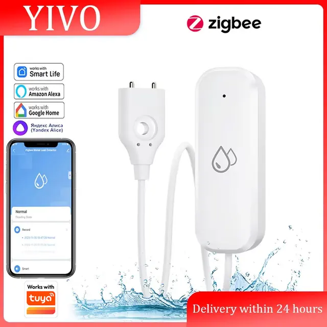 Czujnik zalania ZigBee, alarm wycieku wody, detektor zalania do aplikacji Tuya Smartlife, zdalne sterowanie, ochrona bezpieczeństwa inteligentnego domu.