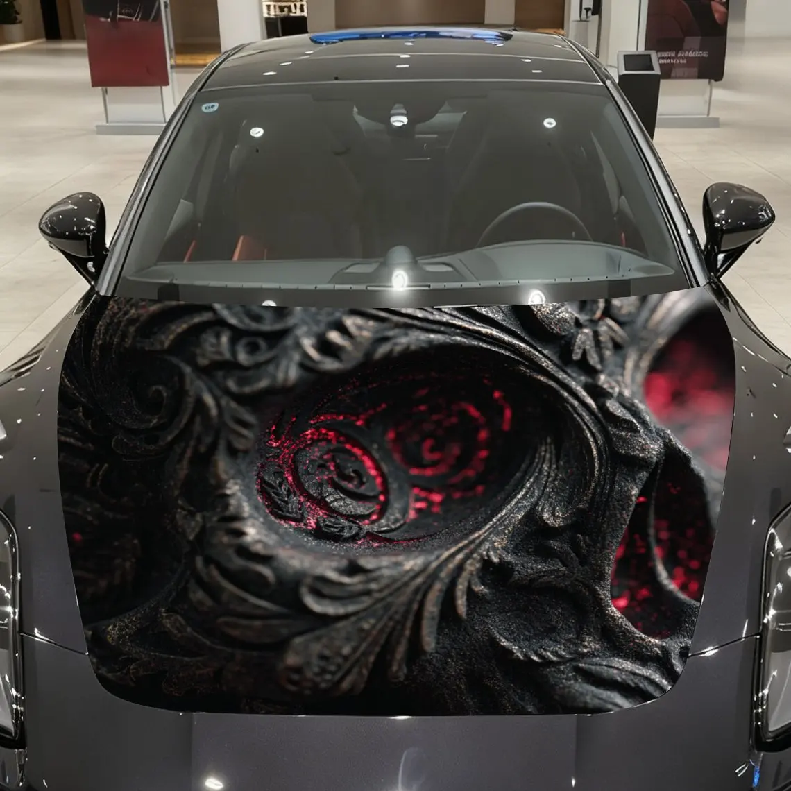 Crystal Eye Skull Car Hood Sticker, Roll Packaging, Fashionable Design, Suitable For Most Vehicles, Stylish Car Decoration, Engi
