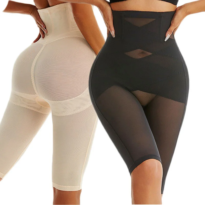 GUUDIA Knielange Mesh Oberschenkel Slim Shapewear Kurze Butt Lifting Shorts Hohe Taille Steuer Höschen Atmungsaktive Body Shaper Sommer