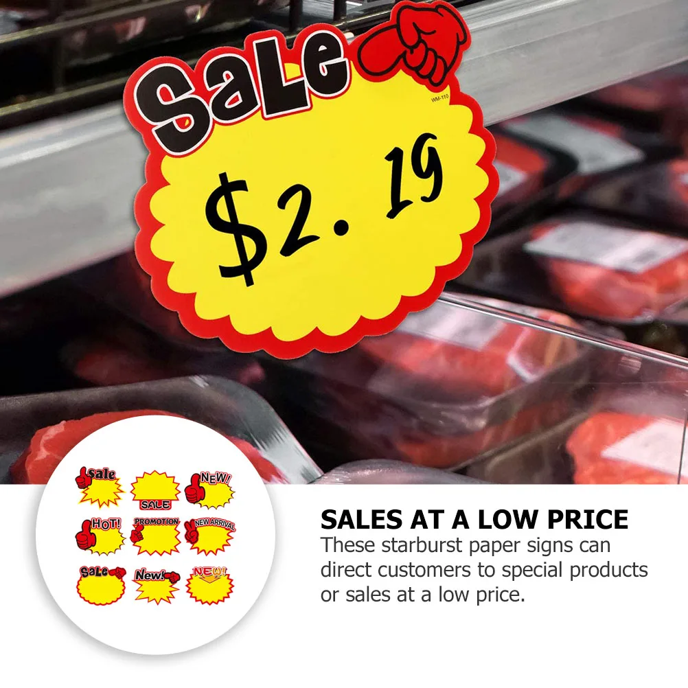 

100pcs Price Tag Promotional Signs White Cardboard Advertising Stickers Retail Business Sale Event Tags Large Market Promotion