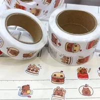 500Pcs Capybara Stickers Roll Waterproof PVC Self-Adhesive Decals Cute Animal & Food-Themed Perfect for Laptops Scrapbook Phones 5