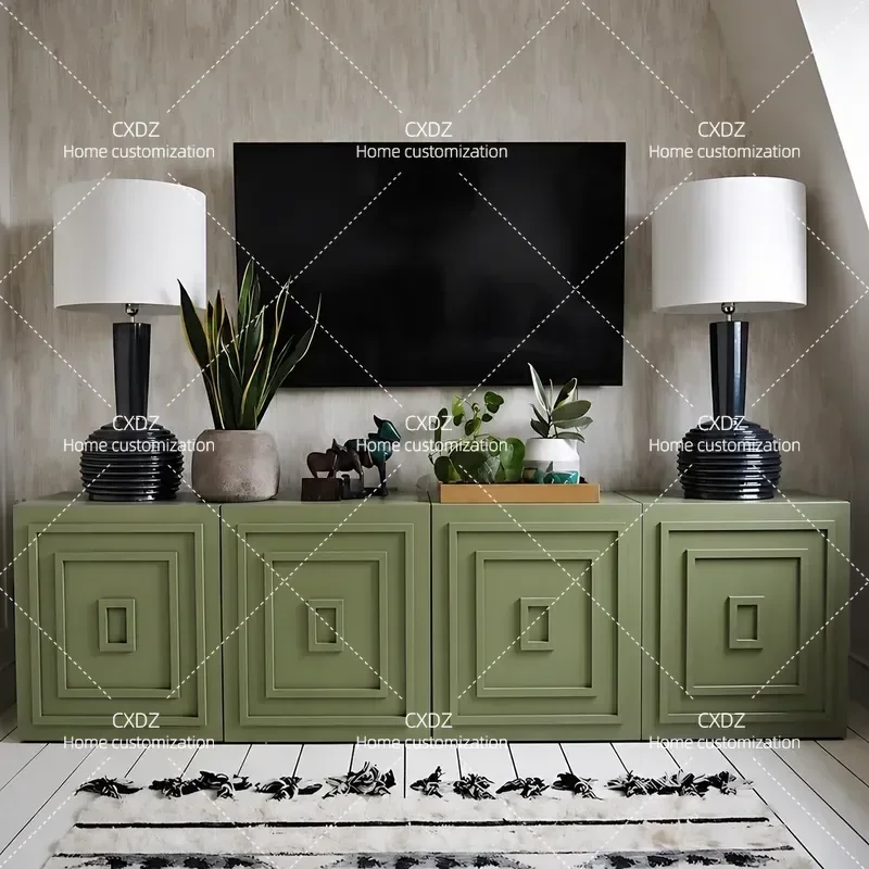 Solid Wood TV Cabinet Living Room Storage Sideboard Wall Mounted Display Locker Simple Entryway Console Table Premium