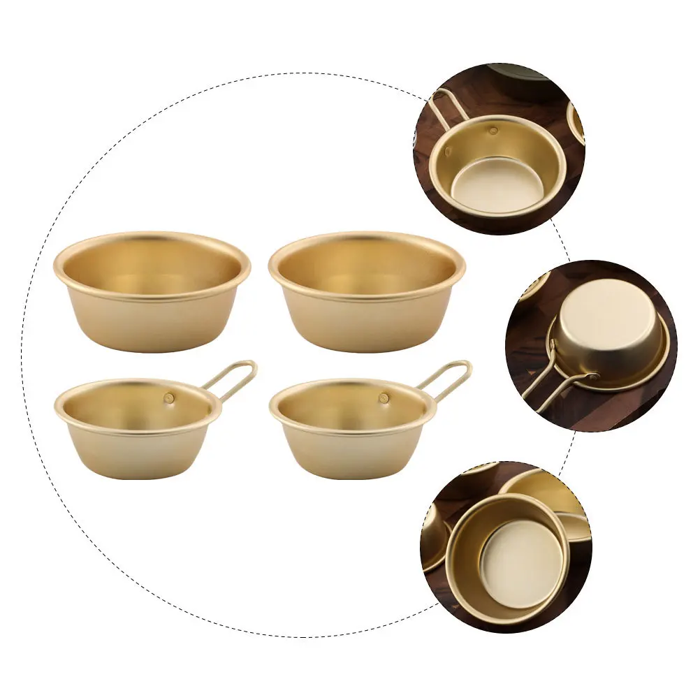 

4Pcs Golden Rice Wine Bowl Simple Aluminum Bowls for Family Bbq Porridge Soup Salad Fruit Storage Retro Hot Wine Bowl Set