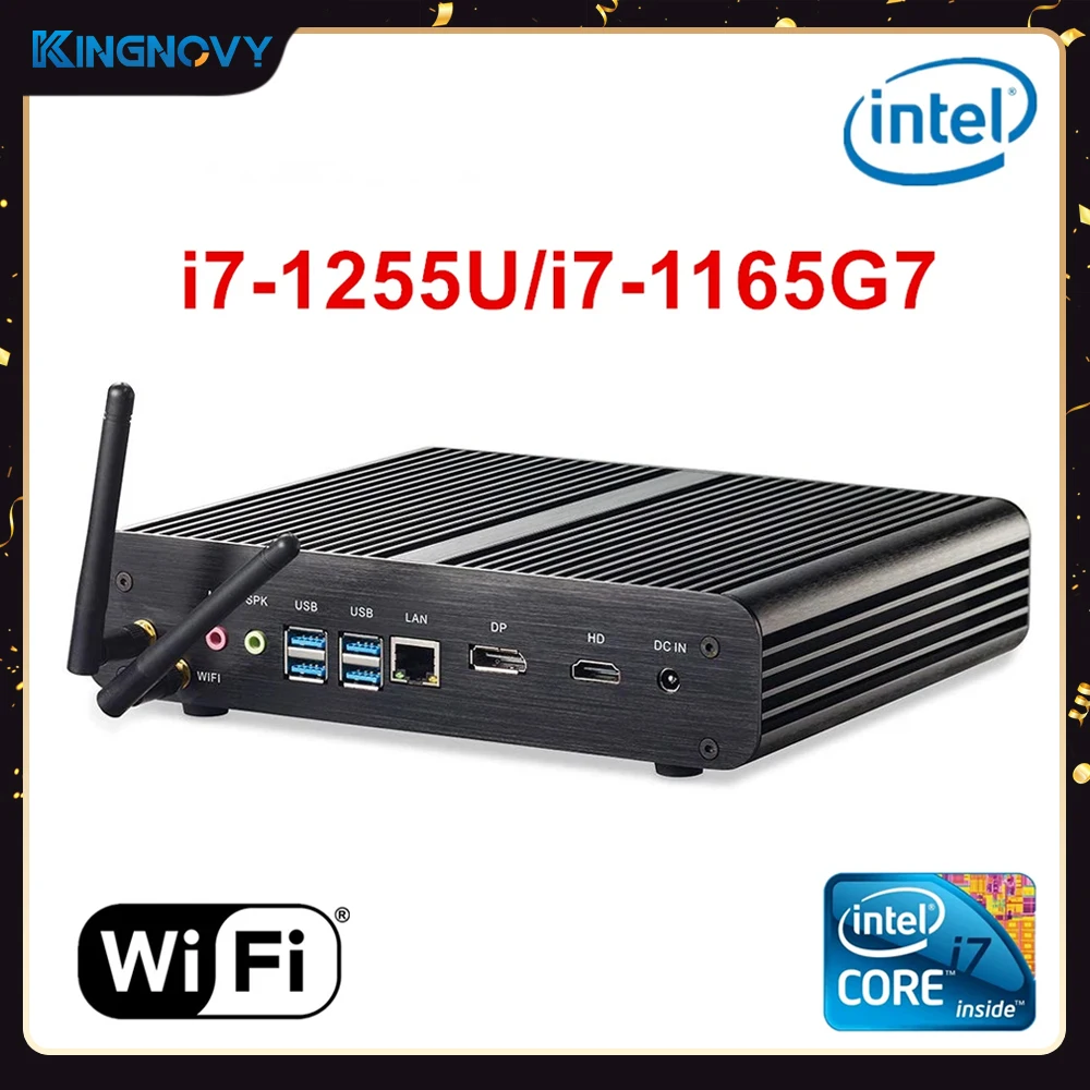 Mini PC senza ventola 12th Gen Intel Core i7 1255U 1165 g7 10710U Computer da gioco Desktop Barebone HTPC alluminio raffreddamento efficiente WiFi