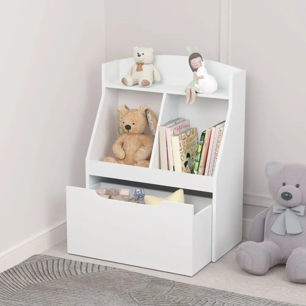 

Floor Toy Storage MDF Toy Box With 4 Wheels Shelf Playroom Organization For Kids Boys Girls Nursery Playroom Bedroom