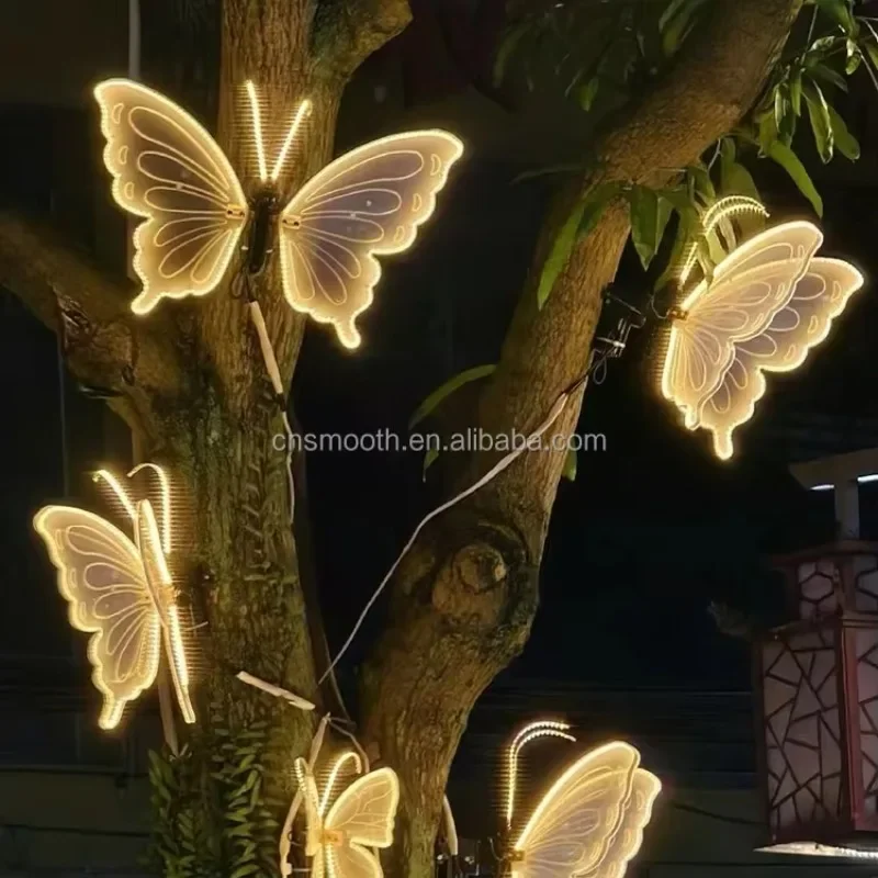 Warm White Light Wall Mounted Led Butterfly Automatic Opening and Closing Butterfly for Landscape Decoration