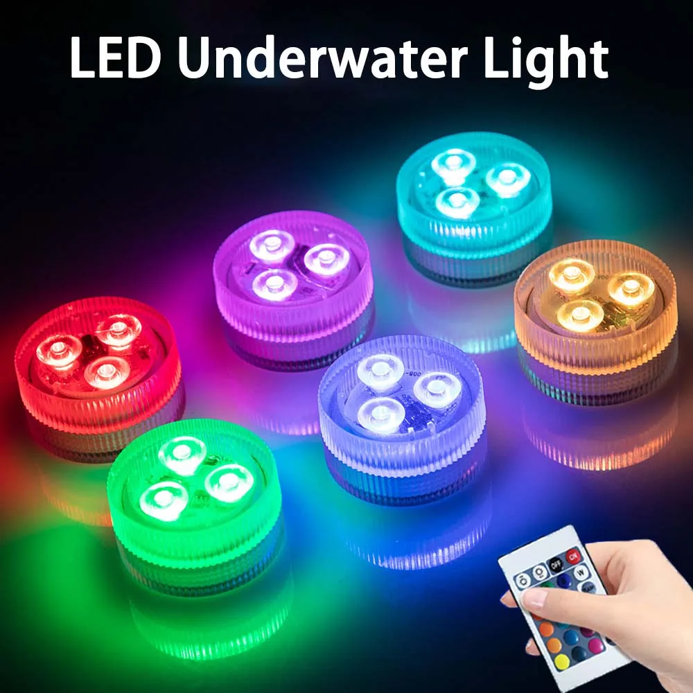 Remote Control 3 LED Underwater Light With Battery RGB Submersible Light Waterproof for Swimming Pool Garden Wedding Party Lamp