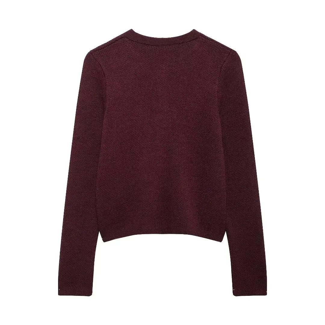 Winter Autumn Knitted Cropped Cardigan Sweaters For Women Long Sleeve Buttons Cardigans New Wine Red Knitwears Tops Clothes