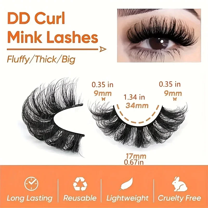 7 Pairs Fluffy False Eyelashes 20mm Full Wispy Lashes 8D Volume Curly Fake Eyelashes 7 Pairs Multipack