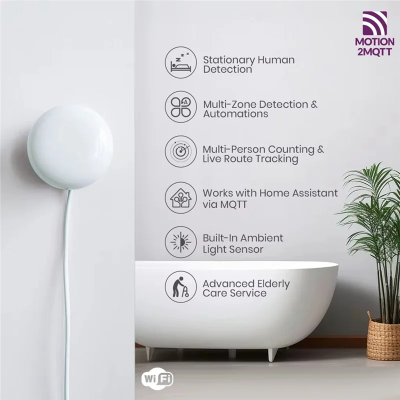 

B29C-60Ghz Mmwave Радар Wi-Fi Интеллектуальный датчик присутствия ИК-бластер, Датчик освещенности, Домашний помощник Motion2mqtt