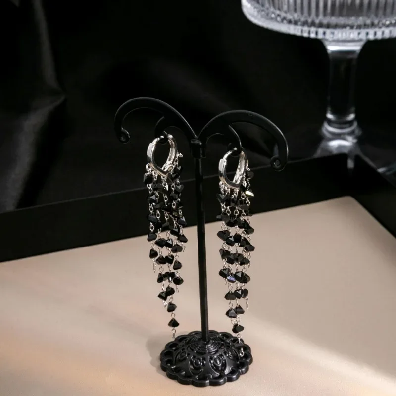 S925 Silver Earings for Women Elegant Long Crystal Tassel Niche Fashion Casual Trend Temperament Personality High-end Design