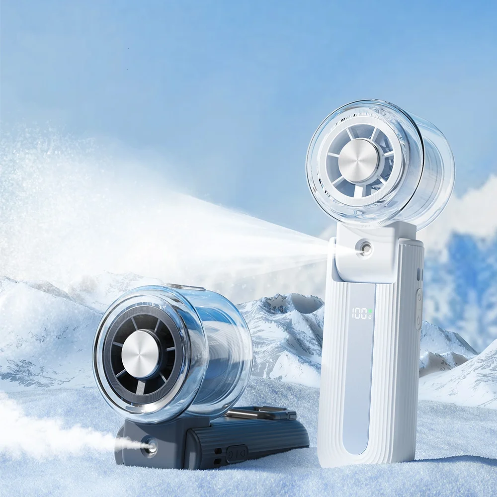 3600mAh Portable Handheld Misting Fan 100 Speed Ice Cooling Fan Semiconductor Compressed Air Humidifier USB Folding Fan Y70