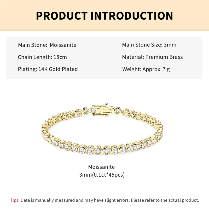 Rrjzz Vollständiges 3-mm-Moissanit-Armband mit rundem Schliff für Damen, D-Farbe, Laborimitation von Diamanten, 18 cm lange Kette, Tennisarmbänder, Schmuck, Geschenke – Detail 8