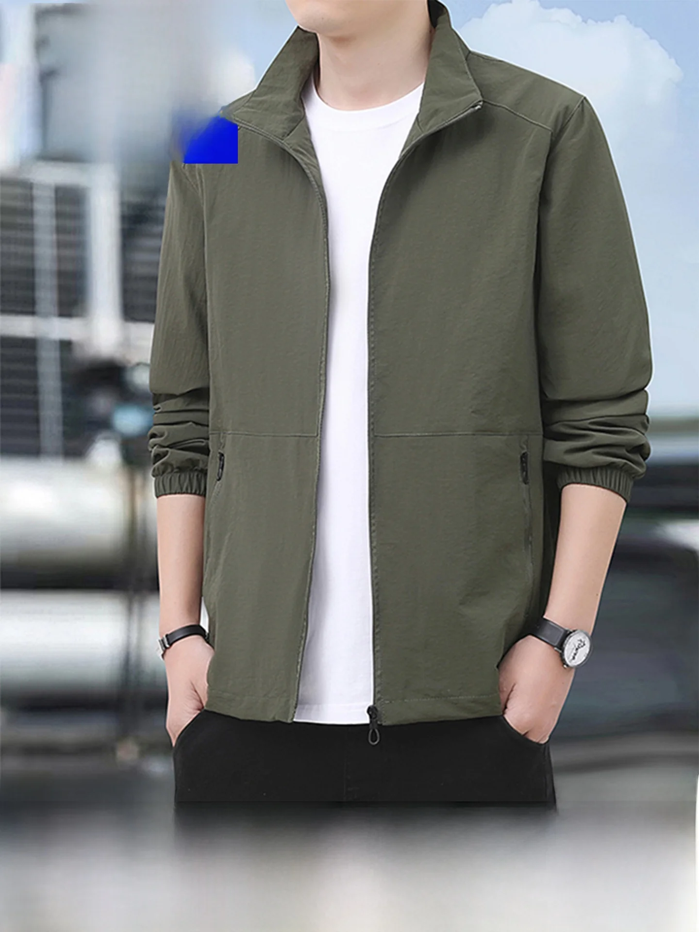 

Повседневная мужская куртка с воротником-стойкой на весну и осень, свободная спортивная одежда большого размера, верхняя одежда для людей среднего и молодого возраста