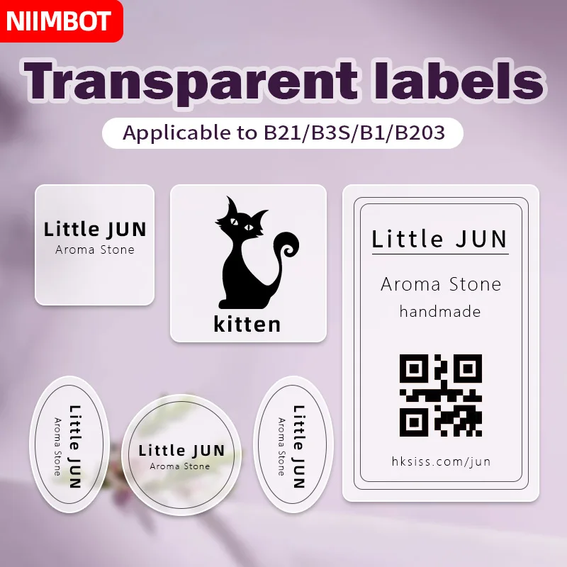 1rol Niimbot B1/B21 stiker kertas label transparan putih pencetak mini perekat mesin label termal printer