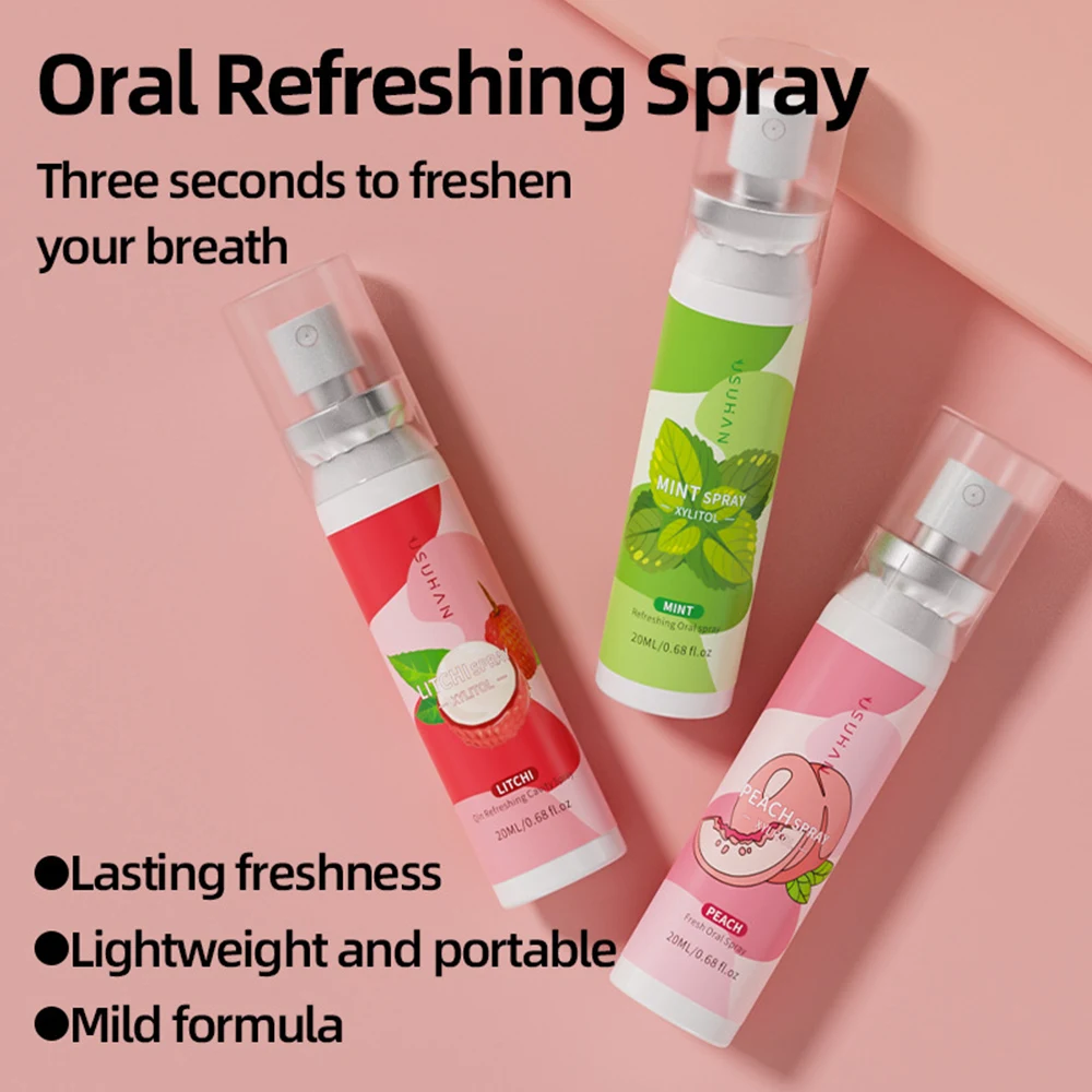 Espray Oral fresco con sabor a fruta, ambientador para la boca, elimina el mal aliento, desodorante, cuidado bucal portátil persistente, 20ml