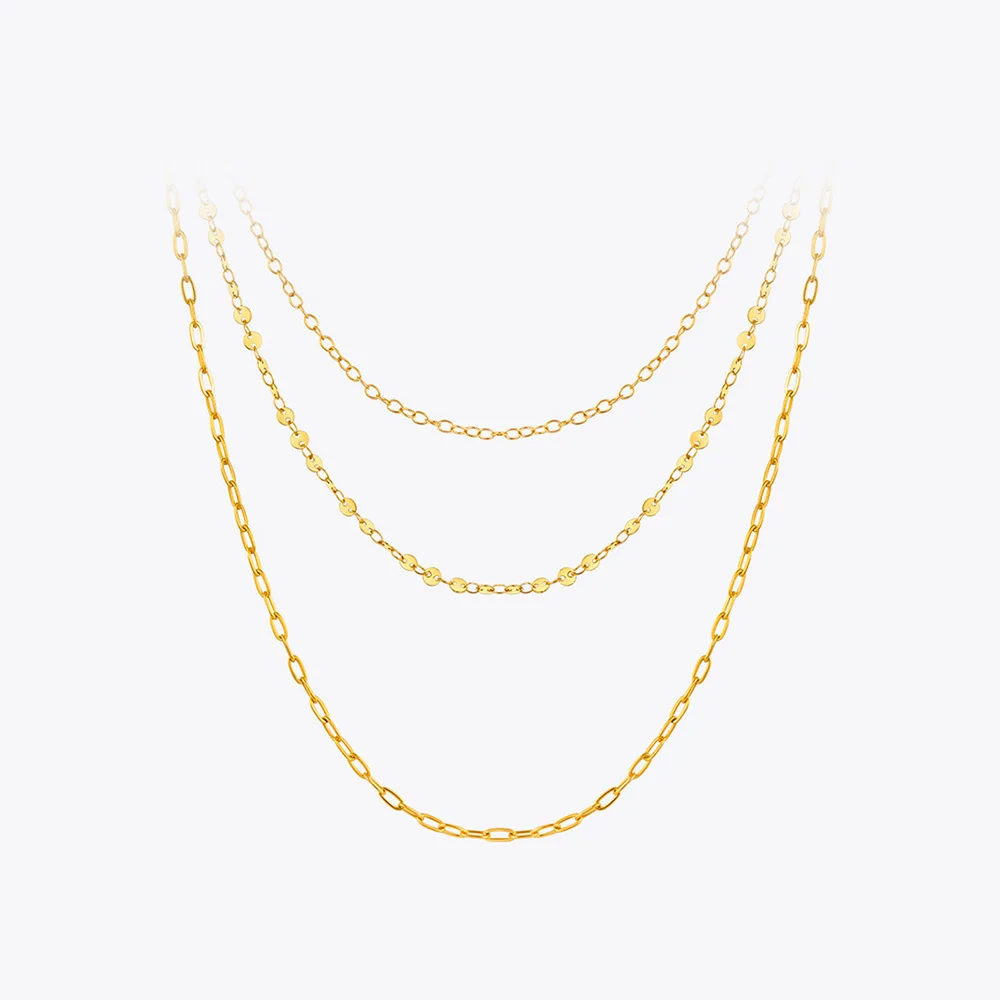 ENFASHION Vintage Three Layers Necklace Fashion Jewelry 2021 Gold Color Chain Necklaces Stainless Steel Collier Femme P213205