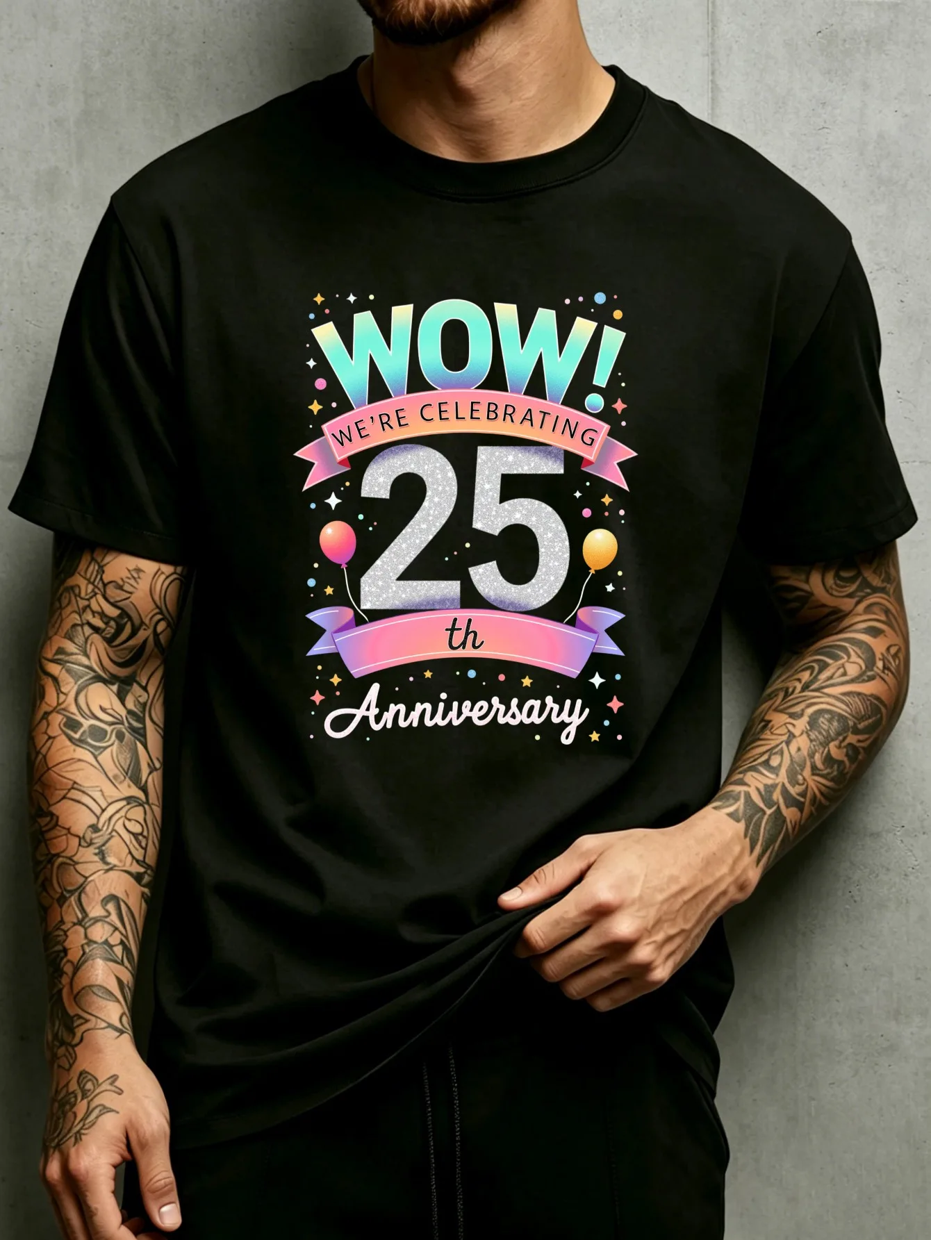 Celebration-Style Men's Crew Neck T-Shirt, Loose Fit, Pure and Stylish, Versatile, Soft and Comfortable Fabric, Suitable for Daily Wear and as a Great Gift. Stunning Design with the Text 