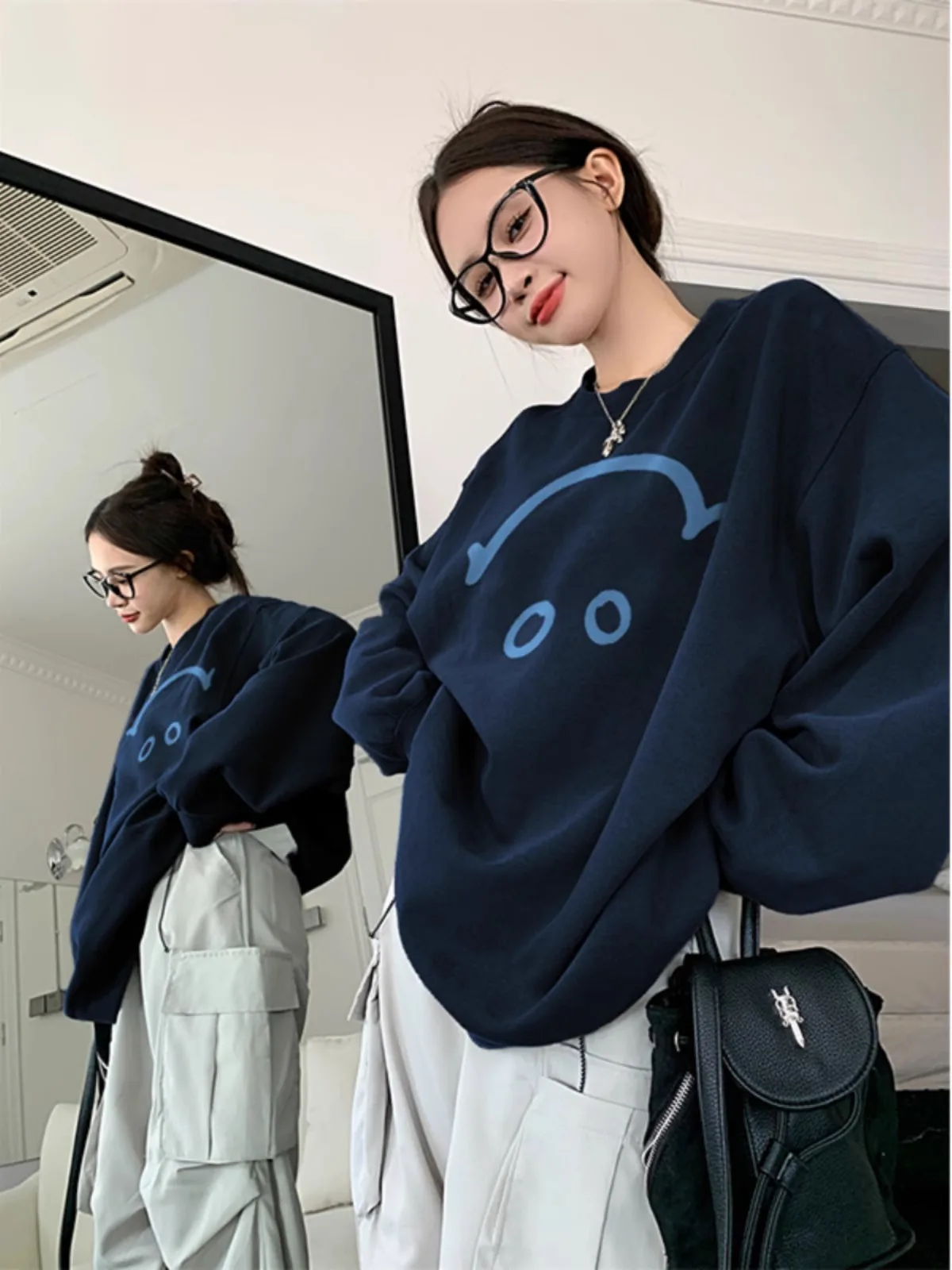 سويت شيرت تيري بدون قبعة للسيدات بأكمام طويلة للربيع والصيف واقٍ من الشمس مقاس كبير ملابس مريحة فرنسية أنيقة للجنسين ومطاطة