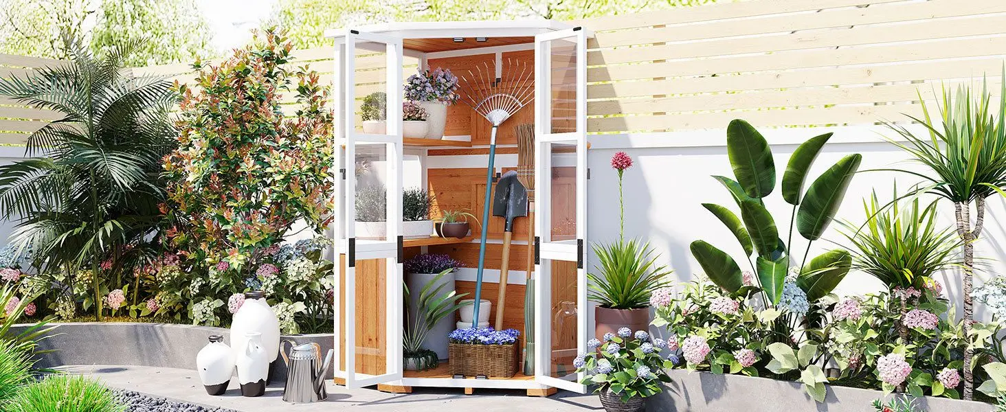 

[Assembly Video Product] TOPMAX 63'' Height Garden Wood Storage Cabinet Outdoor Tool Storage Shed, Mini Greenhouse Cold Frame wi