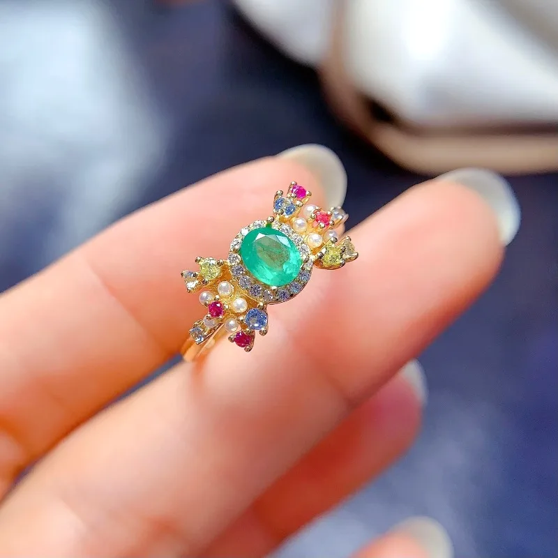 

Genuine Emerald Pendant 4x6mm Natural Colombian Emerald Ring 925 Silver Jewelry with 18K Gold Plating