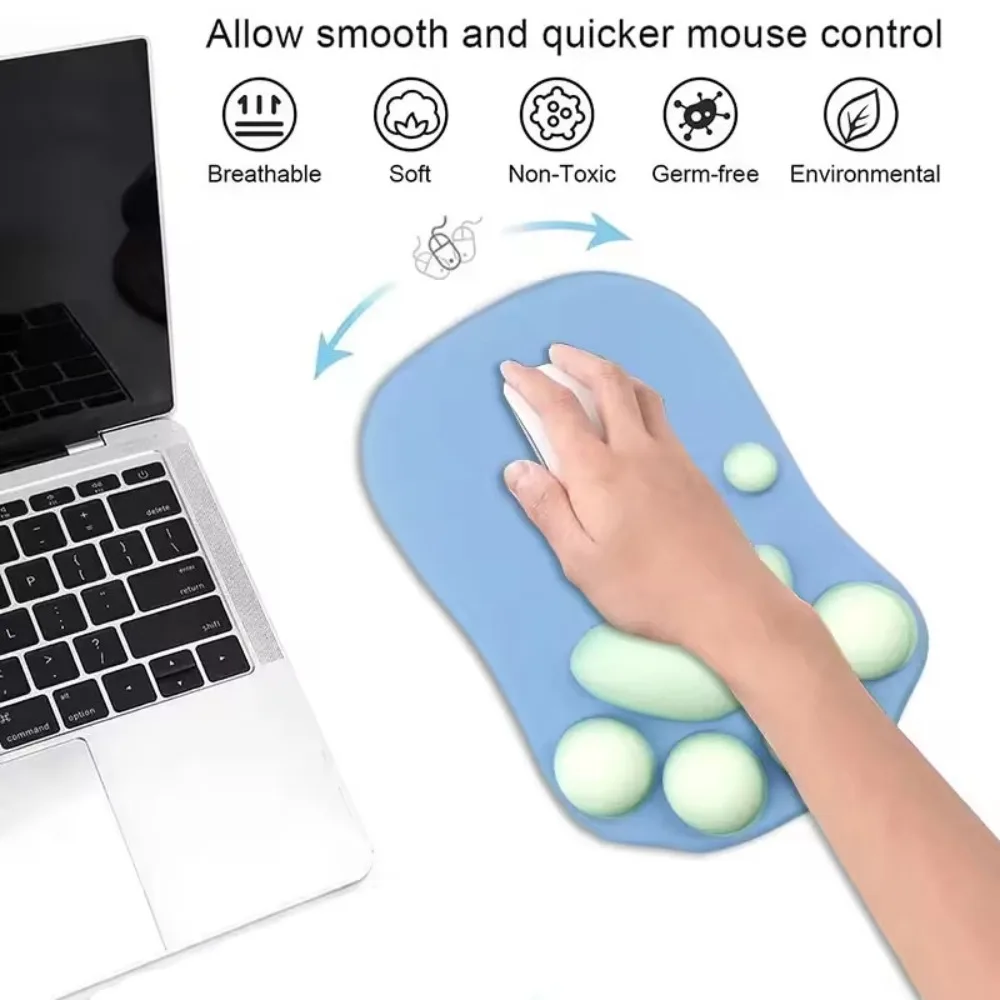 3D Mouse Pad Soft Silicone Cute Cat Paw Mouse Mat Memory Foam Wrist Rests Cushions Mousepad for Kids Laptop Computer Mousepad