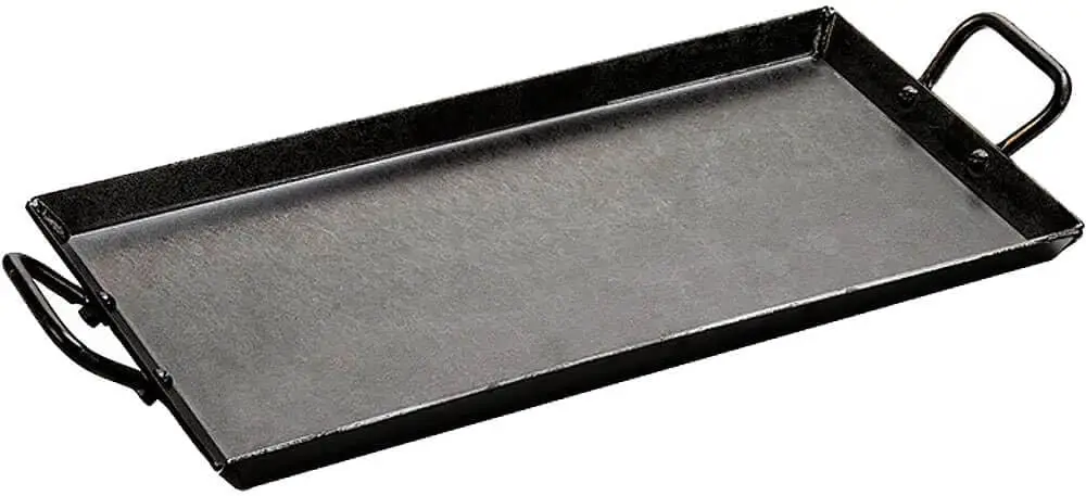 

Carbon Steel Griddle Pre-Seasoned with Vegetable Oil - Even Heat for Stove, Grill, or Campfire