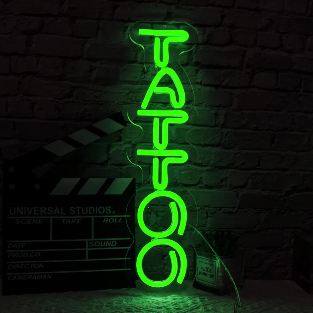 Green Tattoo Neon Sign Tattoo Wall Decor Neon Light Dimmable Tattoo Led Sign Beauty Salon Neon Sign, Custom Shop Neon Sign