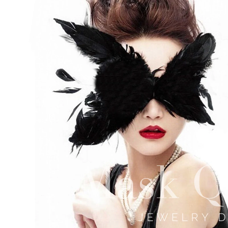 Mask Women's Black  White Feather Three-Dimensional Butterfly Shape Lace Material Halloween Funny Party Headdress Multi-Purpose