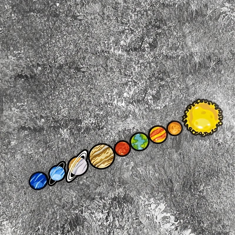 2D flat-design bicycle decals featuring the planets of the solar system, designed specifically for mountain bikes,