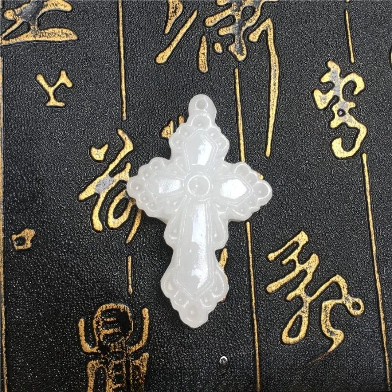 

Натуральный белый нефритовый кружевной крест нефритовый кулон классический ретро этнический стиль мужские и женские нефритовые кулоны ожерелье